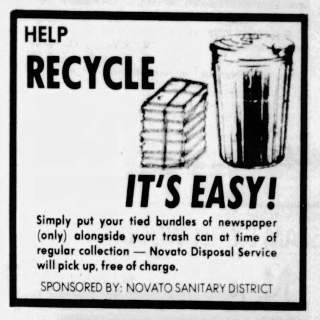  Recycling Ad In Novato Advance 1978